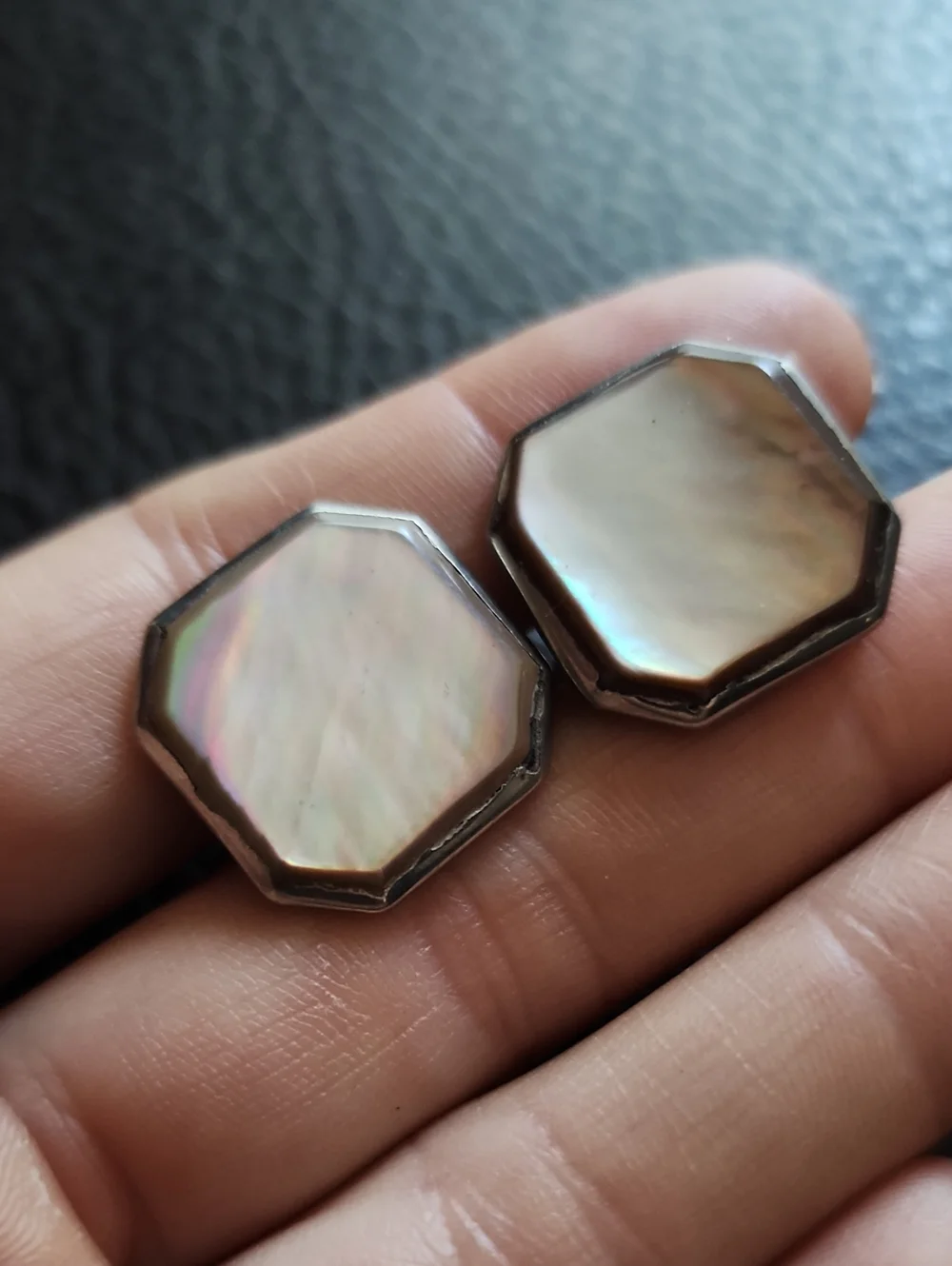 VTG Octagon Sterling & Mother-of-Pearl Cufflinks - Iridescent Shell
